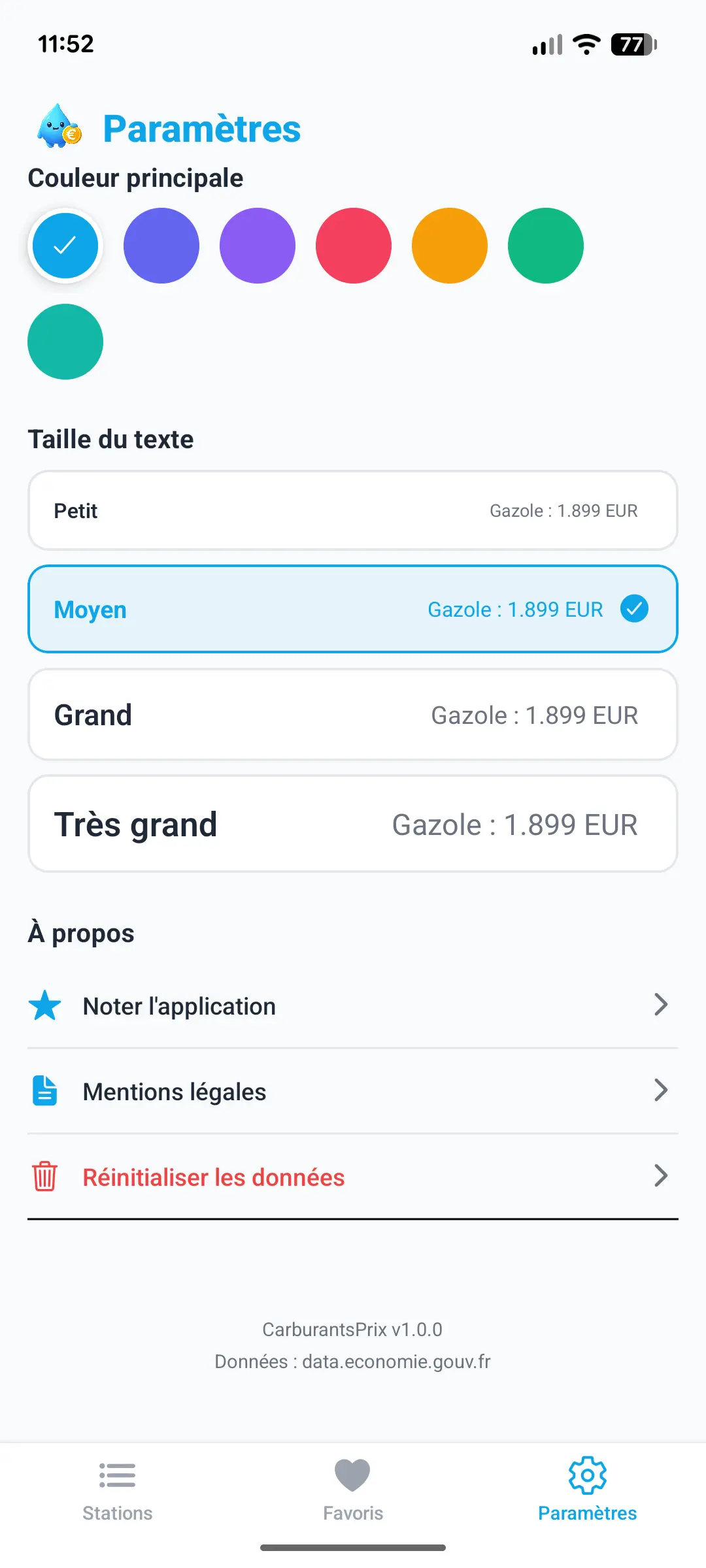 Mode sombre de l'application